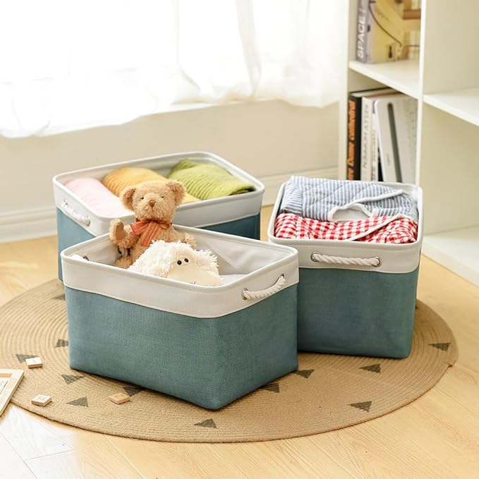 TcaFmac Organization and Storage Basket for Organizing - 16x12x12 inch Large 2 Pack Fabric Storage Cubes, Collapsible Storage Bins for Shelves Box Closet Cloth Home Toy Books Kids (White & Green)-Ruum Studio Home