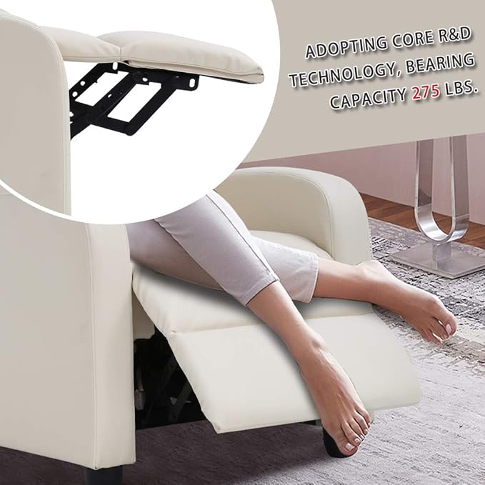 BestMassage | Recliner Chair | with 2 Point Massage Function | Pu Beige | with Lumbar Support, Adjustable Push Back, Footrest & Padded Seat | Easy Assembly | for Living Room, Home Theatre-Ruum Studio Home