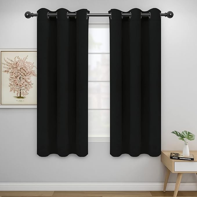 Easy-Going Blackout Curtains for Bedroom, Solid Thermal Insulated Grommet and Noise Reduction Window Drapes, Room Darkening Curtains for Living Room, 2 Panels(46x63 in, Black)-Ruum Studio Home