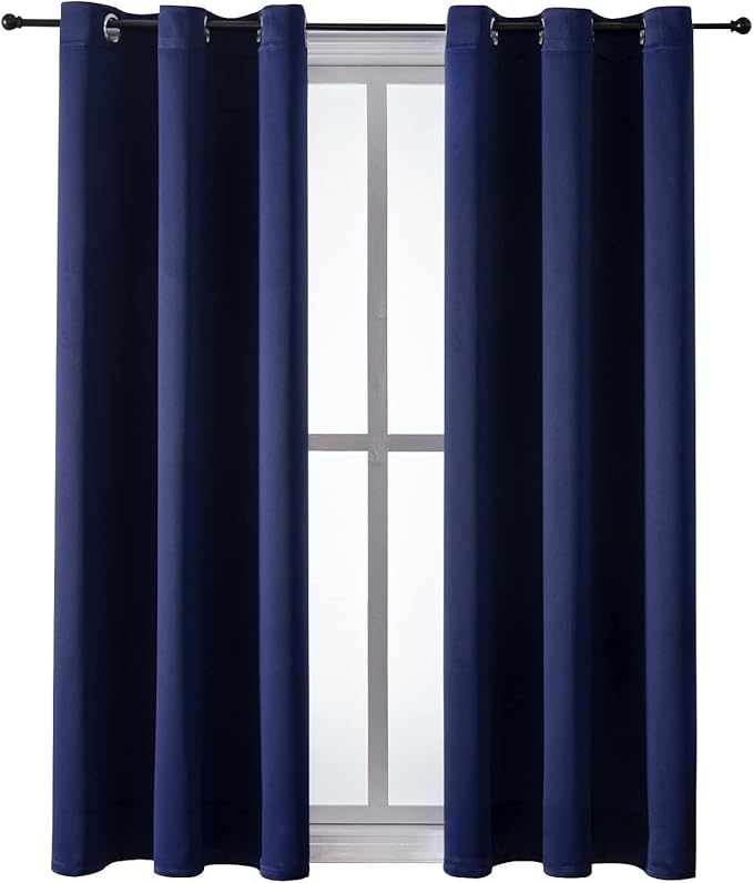 ChrisDowa Grommet Blackout Curtains for Bedroom and Living Room - 2 Panels Set Thermal Insulated Room Darkening Curtains (Navy Blue, 38W x 45L)-Ruum Studio Home
