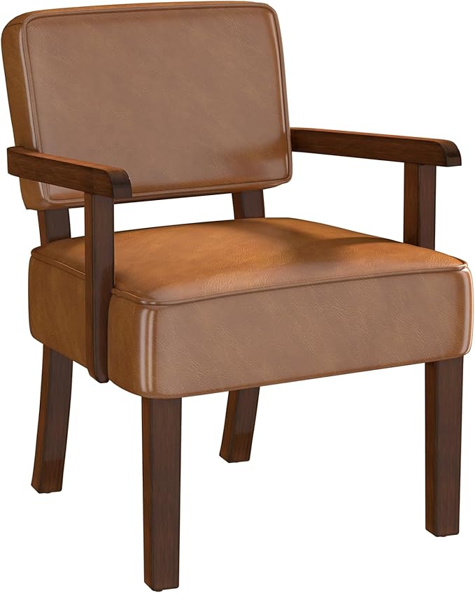 Accent Chair, PU Leather Living Room Chairs Oversized with Soft Seat and Armrests, Armchair for Bedroom, Dinning, Reading, Waiting Rooms (Leather Brown)-Ruum Studio Home