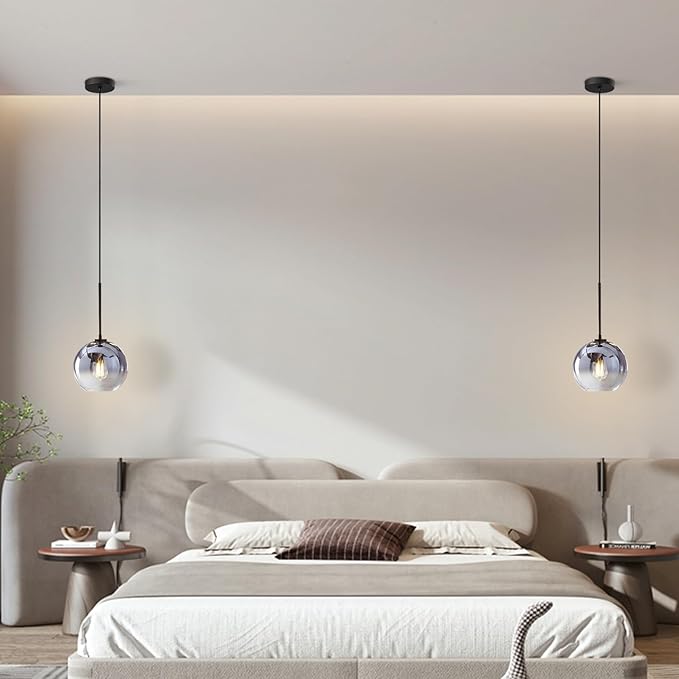 KCO Lighting Mercury Glass Pendant Light Fixtures Mid Century Modern Silver Kitchen Island Pendant Lights Ceiling Hanging Black Large Globe Pendant Light for Living Room Dining Room-Ruum Studio Home