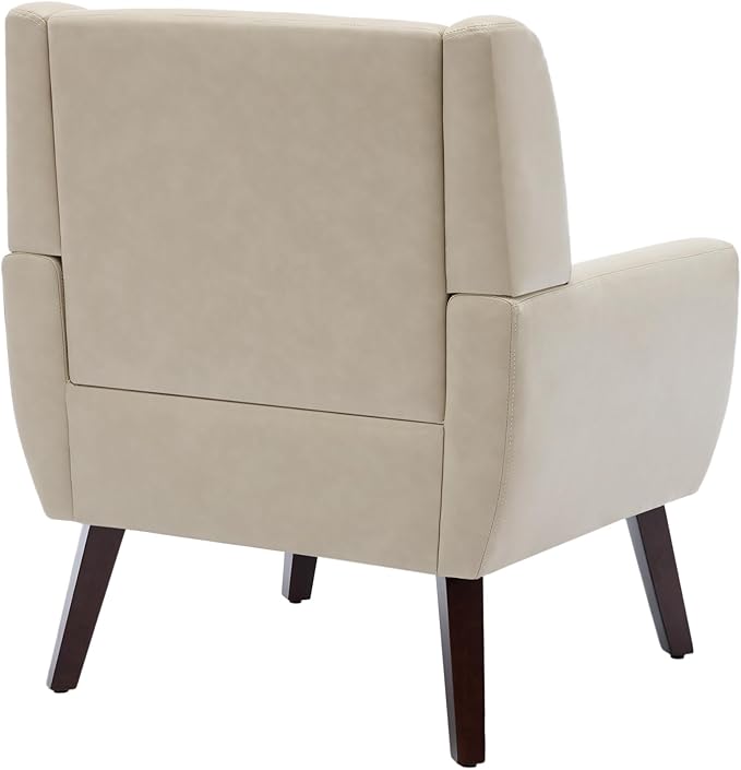 UIXE Faux Leather Accent Chair, Modern Arm Club Chair Upholstered Armchair for Living Room, Comfy Single Sofa Seats Button Tufted Reading Seating, Cream-Ruum Studio Home