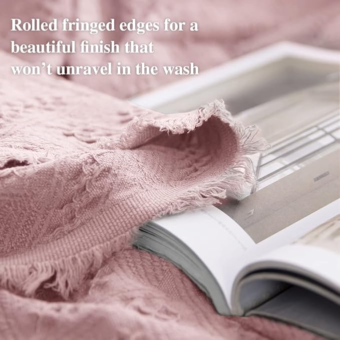 Simple&Opulence 100% Cotton Throw Blanket for Bed, Couch, Boho Luxury Geometric Knit Woven Blanket with Tassels Soft Lightweight Cozy Breathable, Vintage Farmhouse Decoration for All-Season(Pink)-Ruum Studio Home