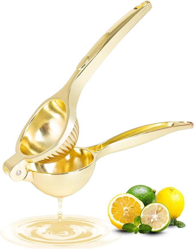 Lemon Squeezer, Heavy Duty Zinc Alloy Manual Lemon Juicer, High Yield Threaded Groove Small Oranges Limes Citrus Juicer Hand Press, Juice Maker for Cocktails Home Restaurant Kitchen Utensils(Gold)-Ruum Studio Home