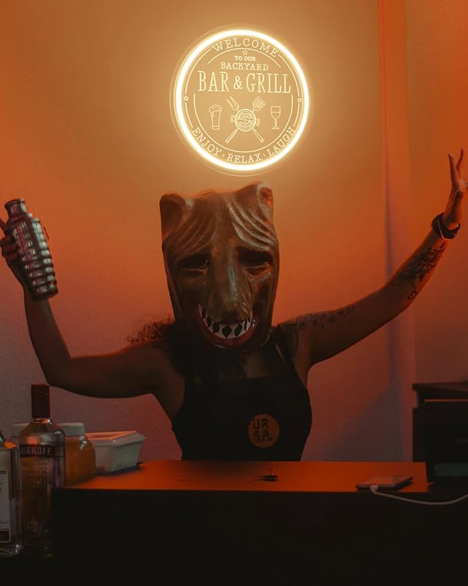 Bar & Grill Neon Sign for Home Bar Wall Art Decor, Dimmable LED Neon Lights Bar and Grill Signs for Backyard Patio Garden Yard BBQ Birthday Party, Grilling Light Up Sign for Housewarming Gifts-Ruum Studio Home