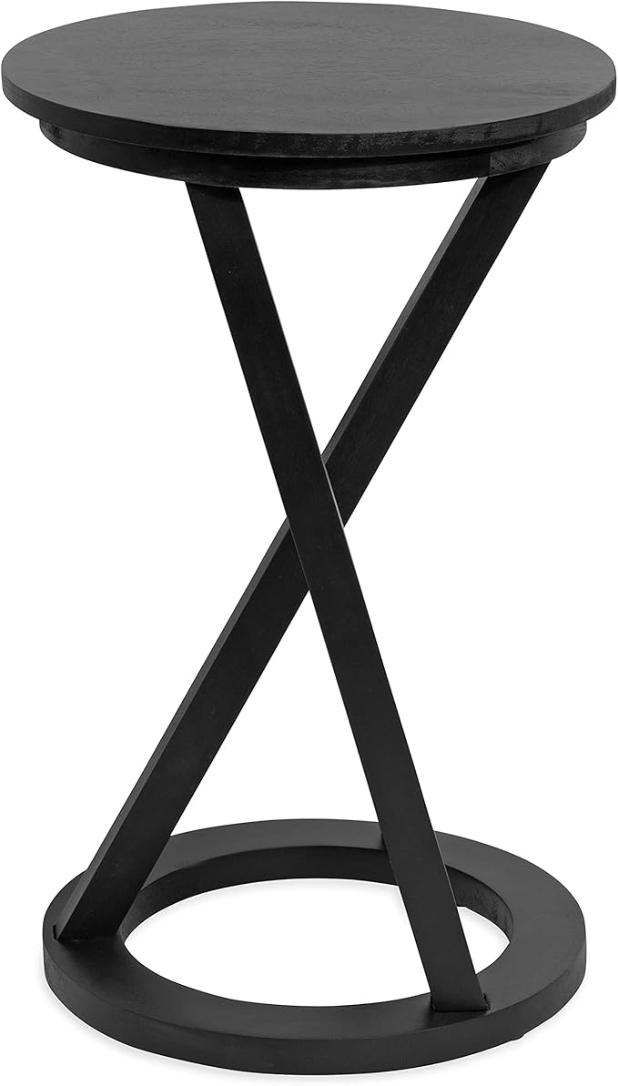 Kate and Laurel Aja Modern Side Table, 15 x 15 x 23, Black, Decorative Modern Geometric Wood Bedroom Nightstand Table with Round Tabletop and Unique Slanted Legs-Ruum Studio Home