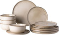 GBHOME Ceramic Dinnerware Sets for 4, 12 Pieces Stoneware Plates and Bowls Sets, Scratch Resistant Dishes, Dishwasher & Microwave Safe, Reactive Glaze-Cappuccino-Ruum Studio Home