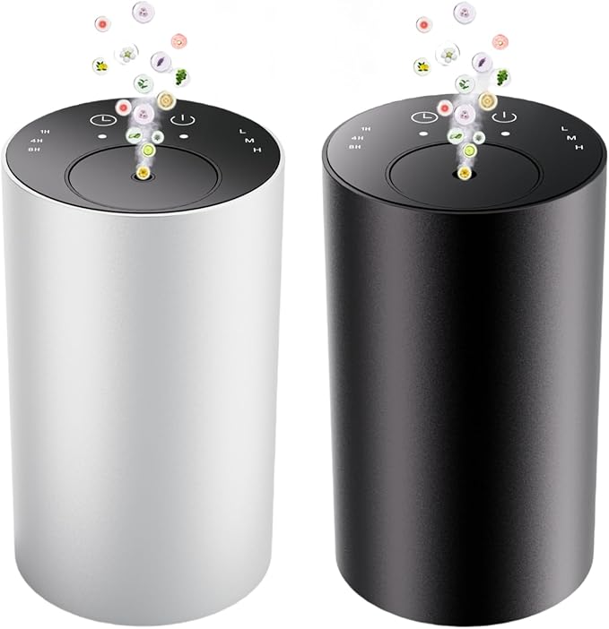 Waterless Essential Oil Diffuser, Portable Aromatherapy Diffuser, Mini Scent Machine, Battery Operated, 1/4/8-Hour Timer, 20ml Capacity, 3 Mist Levels for Home, Car, Room Office.No Included Oil(2pcs)-Ruum Studio Home