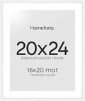 Homeforia 20x24 White Picture Frame, High End Oak 20x24 White Wood Frame with Mat 16x20 Photo, 20 x 24 Wooden Poster Frames Matted to 16 by 20, 24x20 Hanging Frames, Tempered Glass, Wall Kit, Set of 1-Ruum Studio Home