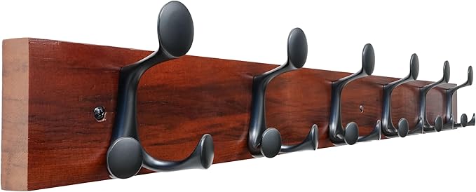 SKOLOO 36-Inch Cherry Wood Coat Rack Wall Mount with 6 Triple Hooks - Ideal for Family Entrances, Classrooms, and Pet Supplies Storage - Perfect Coat Hooks for Wall-Ruum Studio Home