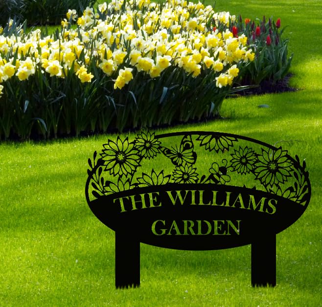 Custom Metal Garden Sign, Flower Sign with Stakes, Personalized Garden Decor for Outside, Garden Family Name Sign, Outdoor Steel Yard Sign, Large Patio Garden Sign Art, Housewarming Gift-Ruum Studio Home