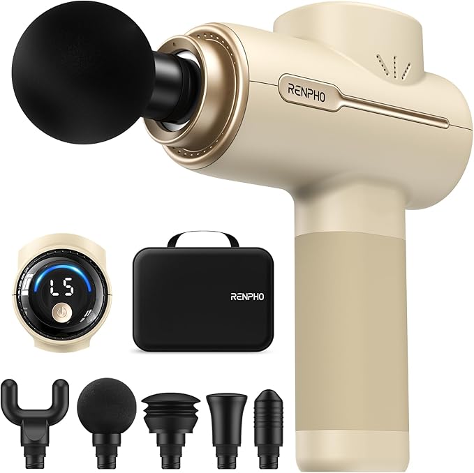 RENPHO Massage Gun Deep Tissue, Portable Percussion Massager for Back and Neck, Gifts for Men and Women, Handheld Device with Carry Case, Active Tan-Ruum Studio Home