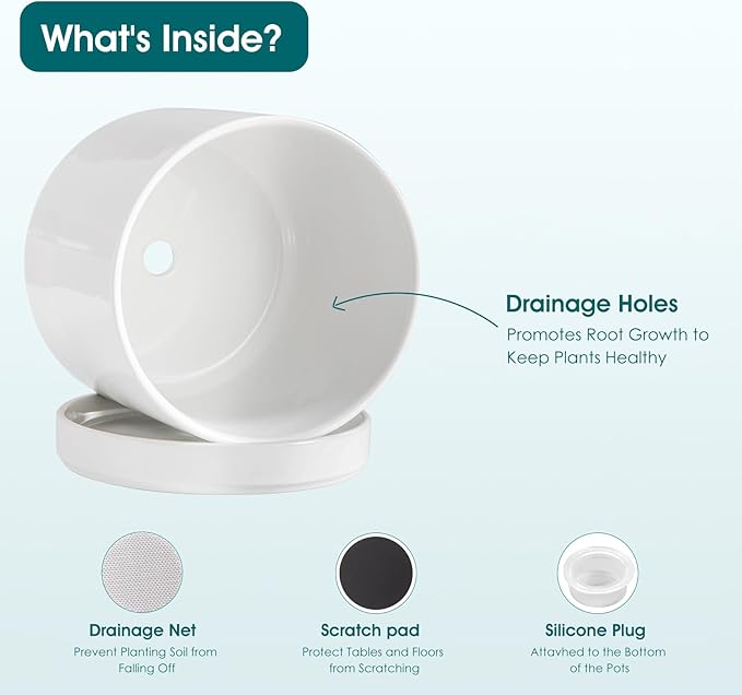 vancasso Ceramic Plant Pots, 8.25 Inch Ceramic Pot for Plants, Planters Pots for Indoor Plants with Drainage Holes, Flower Pot for Indoor House Plant, White-Ruum Studio Home