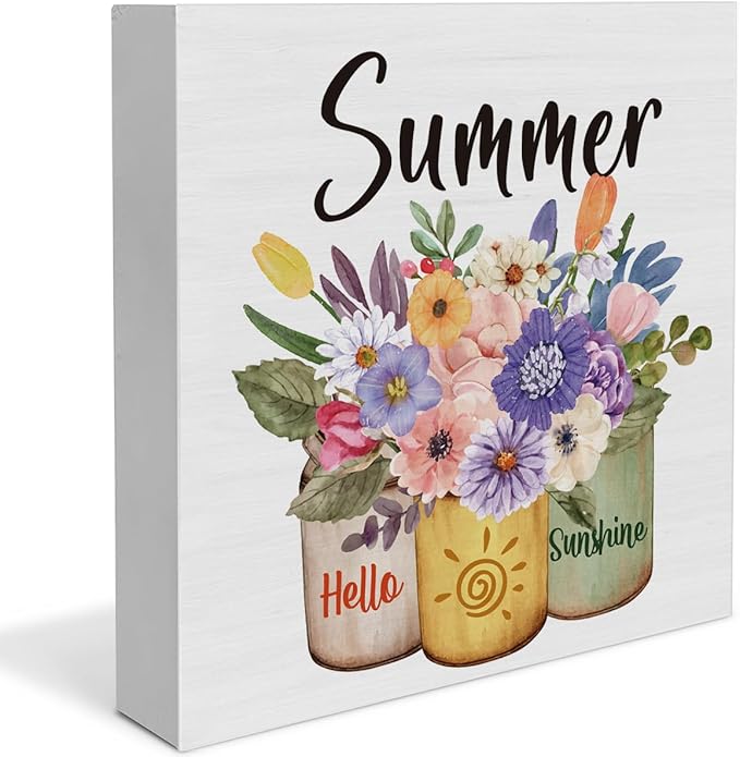 Summer Decor Farmhouse Summer Decorations Hello Sunshine Wooden Sign Rustic Home Decor 5 x 5 Inches-Ruum Studio Home
