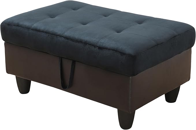 Ottoman Rectangular Storage Ottoman Bench, Flannel Footrest Stool Footstool with Lid for Living Room, Bedroom, Entryway, Dark Blue&Brown, 35"x23.5"x17.5"-Ruum Studio Home