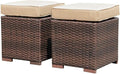Patiorama 2 Pieces Assembled Outdoor Patio Ottoman, Indoor Outdoor All-Weather Dark Brown Wicker Rattan Outdoor Footstool Footrest Seat with Beige Cushions, No Assembly Required-Ruum Studio Home