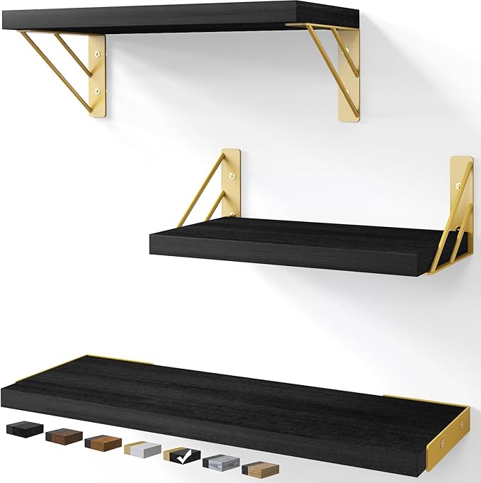 BAYKA Wall Shelves for Bedroom Decor, Floating Wall Shelves for Living Room Kitchen Storage, Wall Mounted Rustic Wood Floating Shelves for Kids Books, Corner Shelves for Bathroom, Office(Set of 3)-Ruum Studio Home