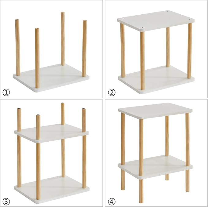 IBUYKE 2-Tier Side Table, Solid Wood Tall End Table with Storage Shelves, Nightstand Bedside Table for Living Room Bedroom Office, No-Tool Assembly, White UWST002W-Ruum Studio Home