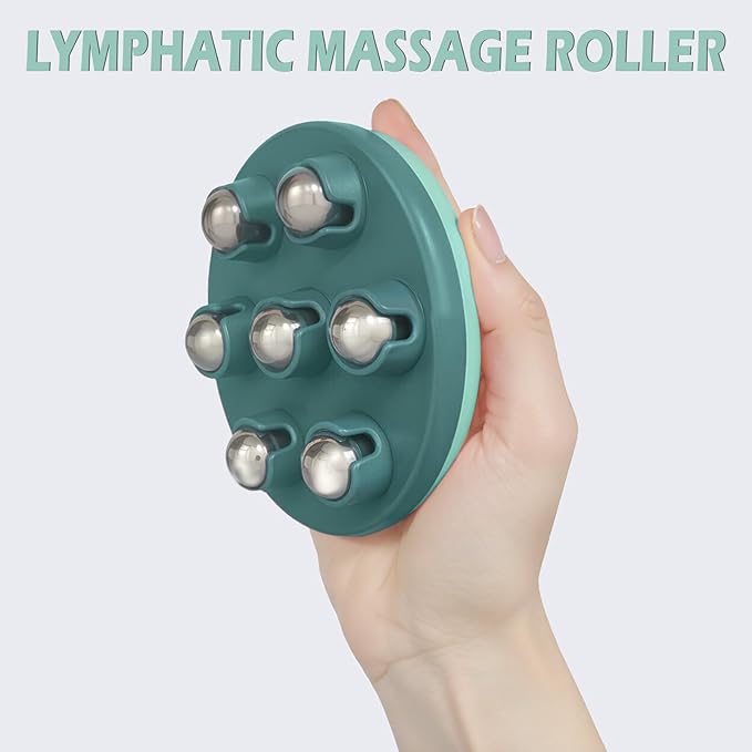 Lymphatic Massage Roller for Cellulite Remover Body Sculpting - Handheld Cellulite Massage Tool for Body Bloat Blood Circulation Lymphatic Drainage Green-Ruum Studio Home