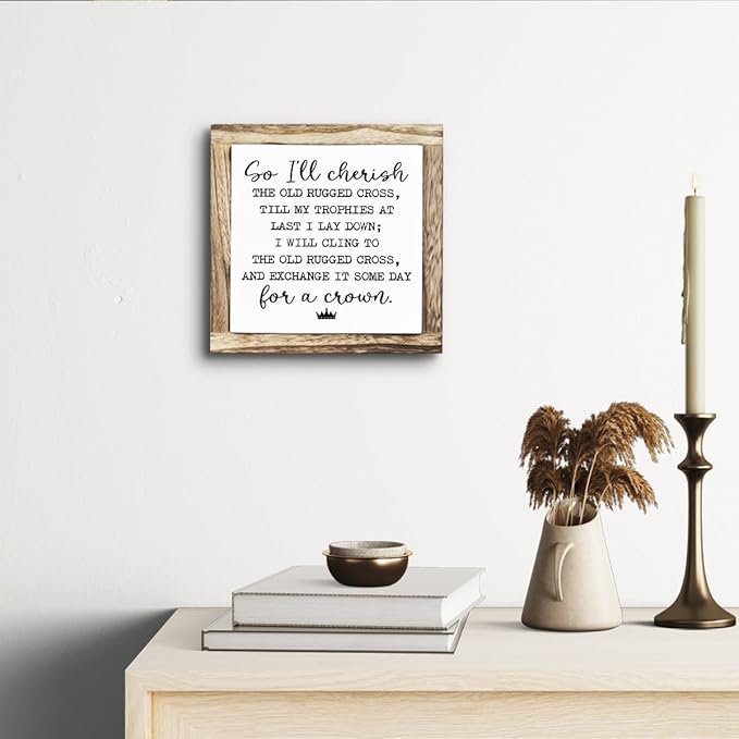 Rustic Wood Sign, So I'll Cherish the Old Rugged Cross Sign, Wooden Plaques Signs Table Decor, Small Wooden Box Signs, Inspirational Desk Decorate, Spiritual Decorate, Shelf Decoration for Home Office-Ruum Studio Home