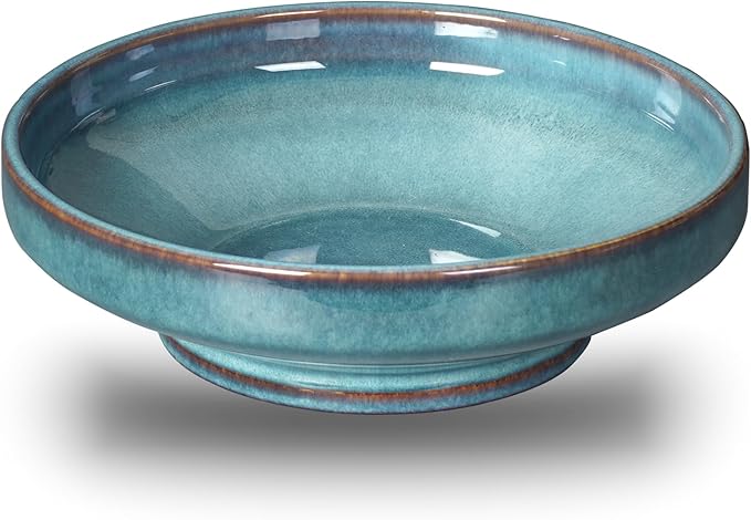 Ceramic Fruit Bowl for Kitchen Counter,Decorative Pedestal Bowl for Table Countertop,Large Footed Serving Bowl,10.2 Inch (Blue)-Ruum Studio Home