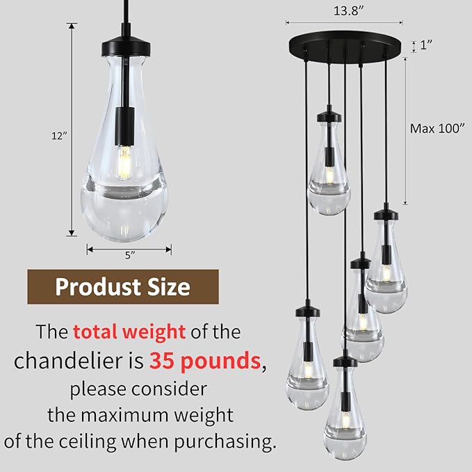 Bronze 5 Light Raindrop Chandeliers, Black Cluster Pendant Light Teardrop Dining Room Light Fixture Pendant Lights Kitchen Island, Hanging Ceiling Pendant Lighting for Entryway Living Room-Ruum Studio Home