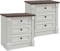 26" Tall Farmhouse Nightstand Set of 2, 3 Drawers End Table w/Charging Station, 23.6" Wide Large Side Table w/Roman Column, Wood Rustic Sofa Table for Bedroom, White-Ruum Studio Home