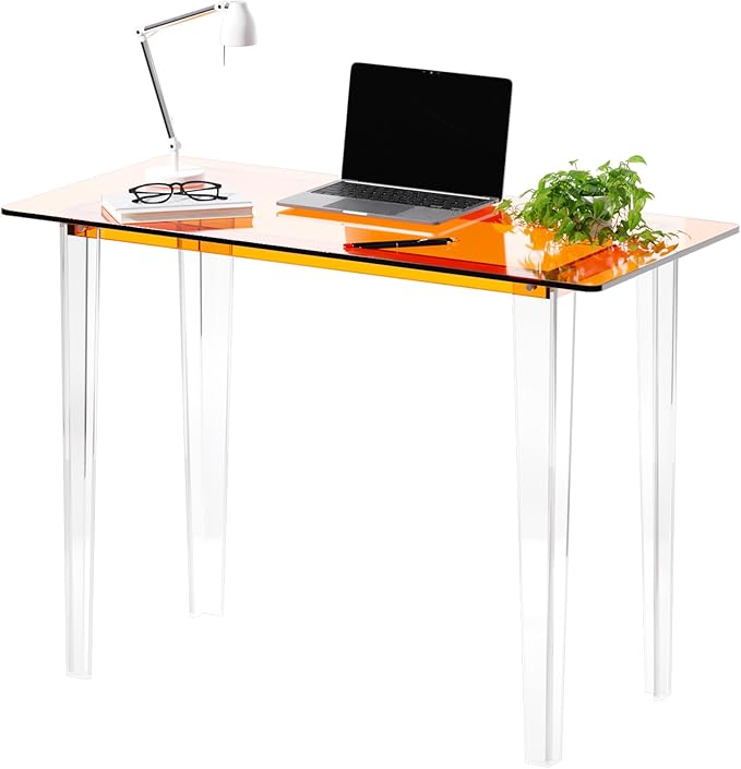 Acrylic Desk, Modern Study Table for Home Office - Extended Surface Multi-Purpose Console & Entryway Table, Sturdy Lightweight Design (42.5-inch, Orange)-Ruum Studio Home