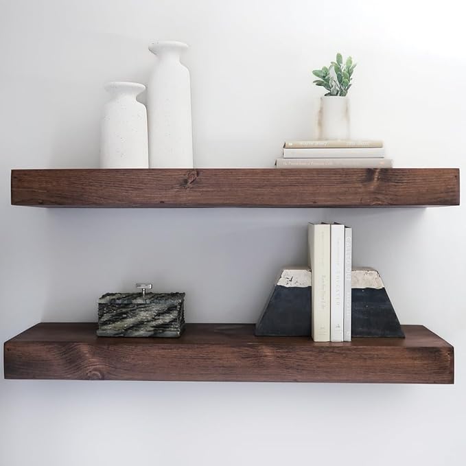 Modern Floating Shelves 3 Inches Thick for Wall, Wide Shelves for Kitchen, Living Room, Bedroom, and Bathroom, Natural Pine Wood, Rustic Wooden Shelf, (Set of 2) (Provincial, 48Lx3Hx8D)-Ruum Studio Home