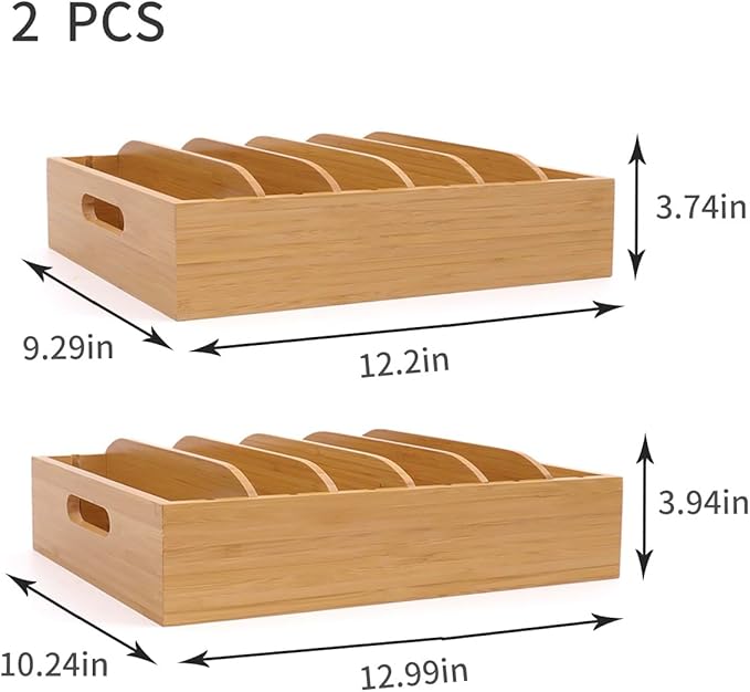 2 Pack Bamboo Lid Holder Food Container, Kitchen Organizer with 5 Adjustable Dividers, Cabinet Organizer for Food, Kitchen Gadget, Container Lids-Ruum Studio Home