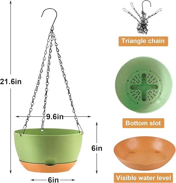 10 Inch Self Watering Hanging Pots, 3 Pack Hanging Planters-Ruum Studio Home