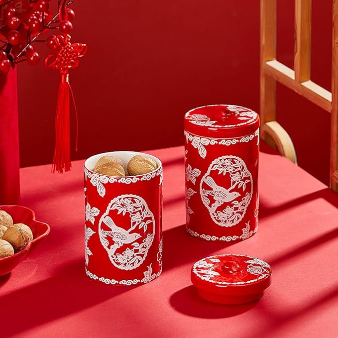 Porlien Bird Porcelain 15-ounce Canisters Set of 2, Food Storage Containers with Lid for Coffee Beans, Tea, Condiments & Nuts, Gifts for Mothers'Day-Ruum Studio Home