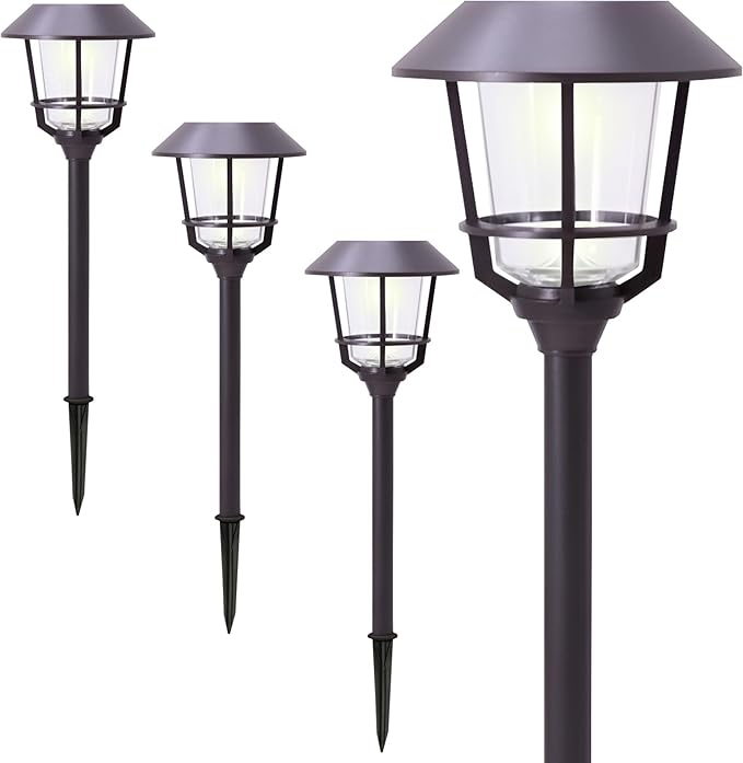 Solar LED Path Lights 4 Pack – 12 Lumens, Warm White, Oil-Rubbed Bronze, Solar Powered, Stainless Steel, Weather-Resistant for Garden, Walkway, Patio-Ruum Studio Home