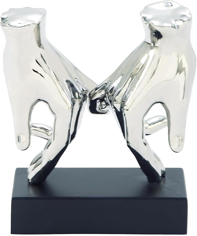 Deco 79 Polystone Hands Decorative Sculpture Home Decor Statue, Accent Figurine 7" x 4" x 8", Silver-Ruum Studio Home