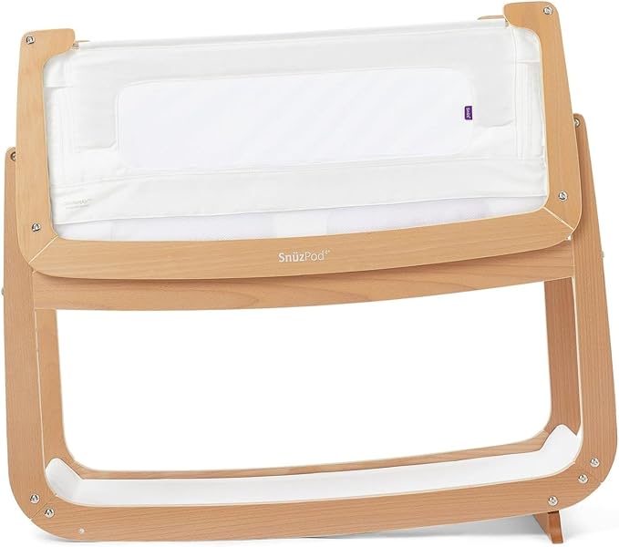SnuzPod 4 Rocking Baby Bassinet Bedside Sleeper - Lightweight, Portable Bedside Bassinet, Lift Off Crib, Zip Down Wall, 3D Breathable Mattress, 6 Height Settings and Comfort Incline Mode, Natural-Ruum Studio Home