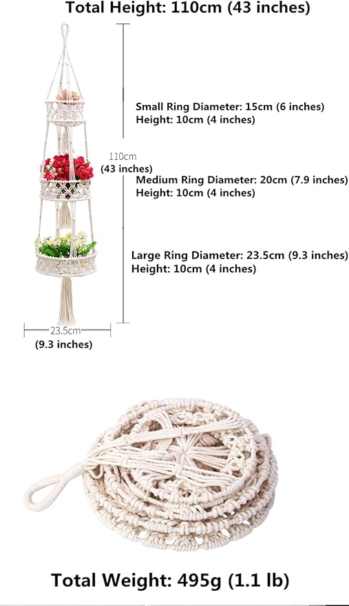 Pony River Hanging Fruit Basket, 3 Tier Cotton Macrame Produce Basket for Kitchen, Indoor Planter Hangers.-Ruum Studio Home