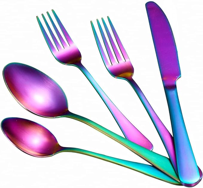 40 Pcs Rainbow Silverware Set for 8, Food Grade Stainless Steel Flatware Set, Eating Utensils Sets Include Fork/Knife/Spoon,Home Kitchen Tableware Set, Reusable Cutlery Set, Dishwasher Safe-Ruum Studio Home