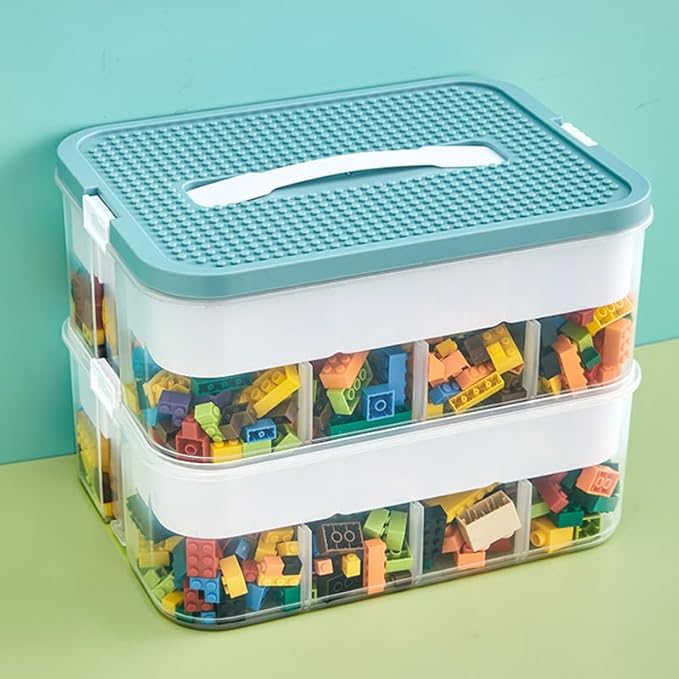 Toys Organizer Storage Case for Lego Box Kids Toy Stackable Building Blocks with Lids Bins Adjustable Lego Storage Containers Plastic Toy Box Green 2 Layers-Ruum Studio Home