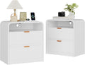 FURSUN 24" Fluted Nightstand Set of 2 with Charging Station, Wooden End Table with 2 Drawers Storage, Curved Profile Design, Modern Bedside Cabinet for Bedroom Living Room, White-Ruum Studio Home