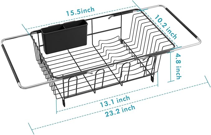 MAJALiS Dish Drying Rack in Sink - Small Dish Drainers for Kitchen Sink, Over The Sink Dish Racks with Utensil Holder, Stainless Steel Dish Rack in Sink, Black-Ruum Studio Home