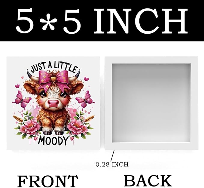 Cute Highland Cow Baby Decor, Cow With Pink Bow, Highland Cow Gifts for women, Highland Cow Decor, Highland Cow Nursery Decor, Wooden Box Decor Sign for Home Farmhouse Office Living Room Table Shelf-Ruum Studio Home