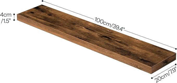 HOOBRO Floating Shelves for Wall, Wall Mounted Shelf Set of 2, 39.4" Hanging Shelf with Invisible Brackets, for Wall Bathroom, Bedroom, Toilet, Kitchen, Livingroom, Office, Rustic Brown BF100BJP201G2-Ruum Studio Home