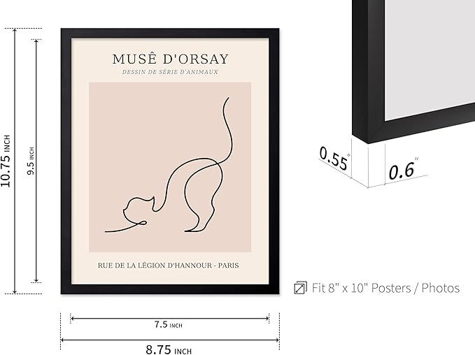 Poster Master Vintage Poster - Retro One Line Cat Drawing Print - Cat Art - Minimal Gift for Men, Women, Animal Lover - Abstract Wall Decor for Home, Office, Bedroom, 8x10 Black Framed-Ruum Studio Home