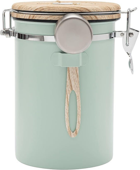 TEDSWAIT Coffee Canisters Airtight Coffee Bean Storage Container Kitchen Stainless Steel Food Storage Container with Scoop Date Tracker & CO2 Valve 61Fl Oz (Green)-Ruum Studio Home