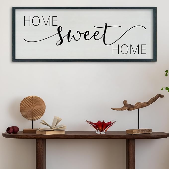 SRSZHIYUE Home Sweet Home Sign 40"x15" for Farmhouse Rustic Large Family Living Room Over Couch Modern Horizontal Wall Decor, Wood Framed Plaques Art Decorative (Black)-Ruum Studio Home
