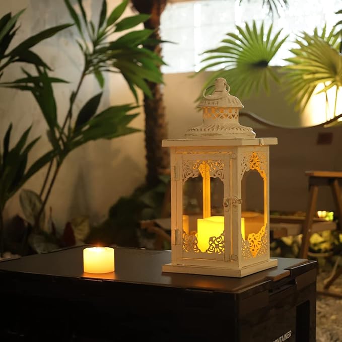 NEEDOMO Large Lanterns Decorative Indoor, 14'' Vintage Outdoor Lanterns with Clear Glass, Metal Candle Holder Lantern Rustic Farmhouse Shelf Decor for Indoor Outdoor Events Wedding and Party-Ruum Studio Home