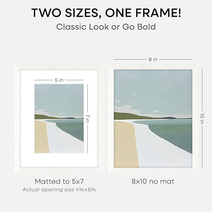 Homeforia 8x10 Picture Frame White, High End Oak 8 x 10 Wooden Frames with Mat 5 by 7 Print, 8x10 Wood Frame Matted to 5x7 inch Photo, 8by10 Wall or Tabletop Frames, Tempered Glass, Wall Kit, Set of 1-Ruum Studio Home