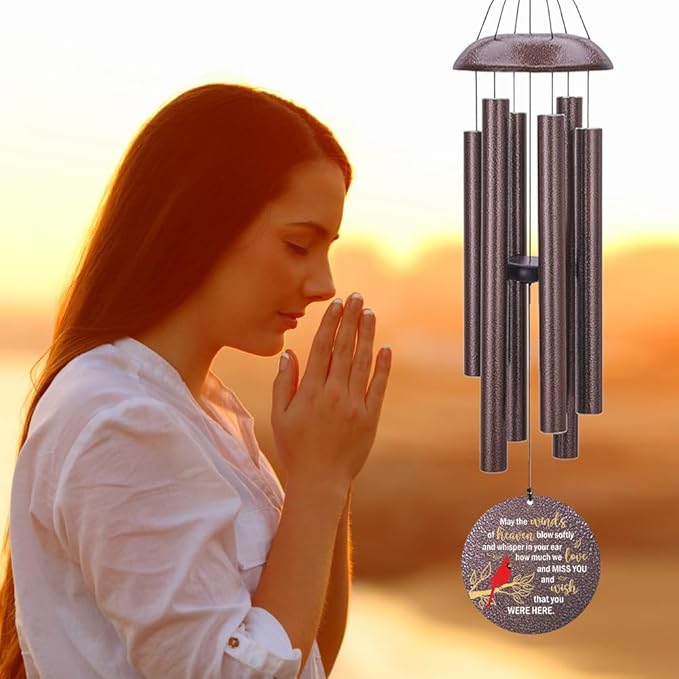 Personalized Memorial Wind Chimes Outdoor, Cardinal Commemorative Gifts for Loss of Loved One, 36Inch Customized Sympathy Wind Chimes Deep Tone, Condolences Gifts for Funeral-Ruum Studio Home