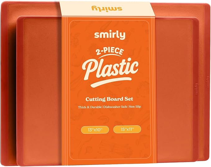SMIRLY Cutting Boards for Kitchen, 100% BPA-Free Plastic Cutting Boards Set of 2 Small, Dishwasher Safe & Non-Slip, Kitchen Essentials, Orange-Ruum Studio Home